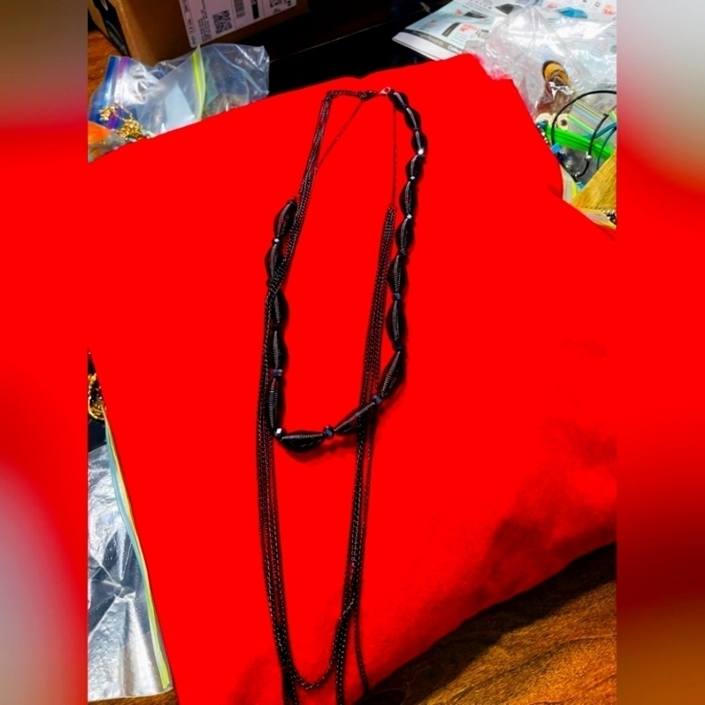 Women's necklace black colour long necklace